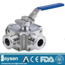 Sanitary square three way ball valve